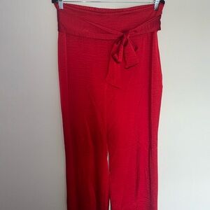 Express Super High Rise Trouser with Waist Tie Red Satin NWOT